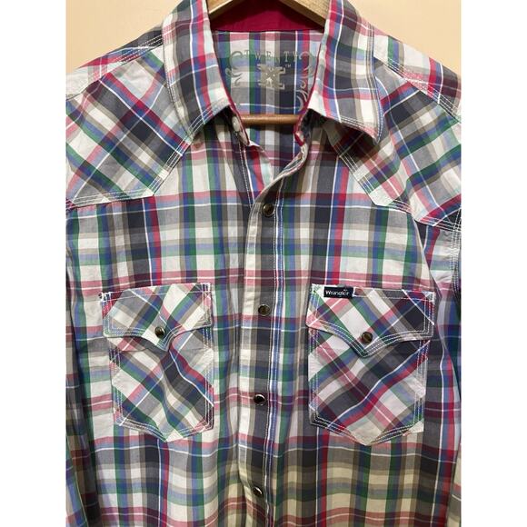 Wrangler Twenty X Shirt Pearl Snaps Mens Size Lg Multicolor Pink Yellowstone - Picture 3 of 13